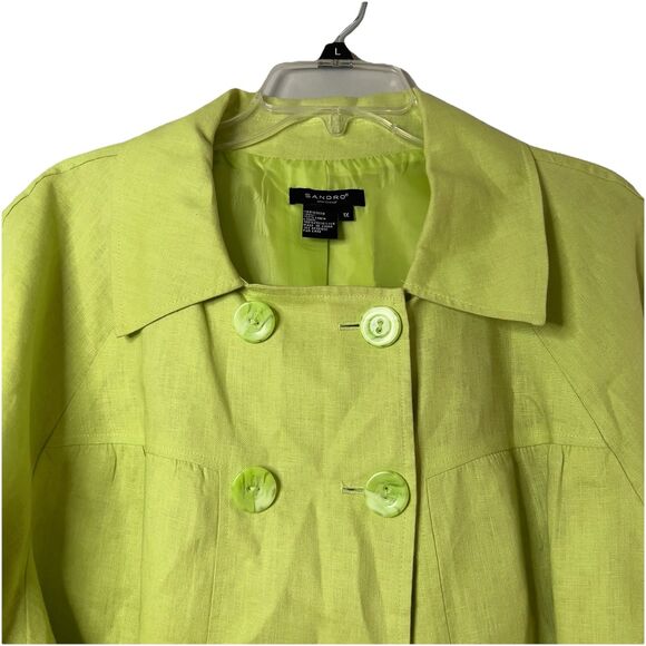 SANDRO Sportswear Double Breasted Linen Swing Jacket Green Plus Size 1X Coastal - Picture 5 of 6